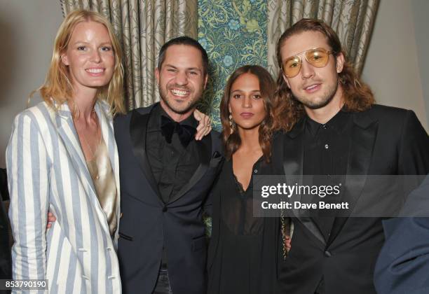 Caroline Winberg, CDLP co-founder Andreas Palm, Alicia Vikander and CDLP co-founder Christian Larson attend the CDLP Crayfish Party at Mark's Club on...