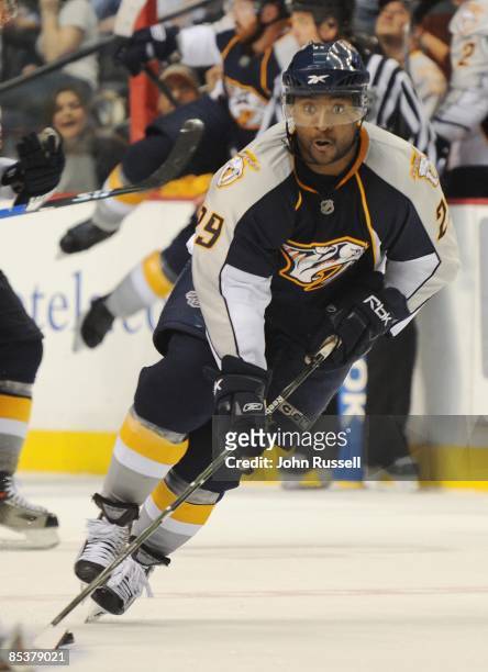 Joel Ward of the Nashville Predators skates against the Washington Capitals on March 10, 2009 at the Sommet Center in Nashville, Tennessee.