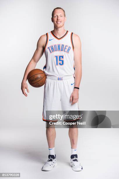 Kyle Singler of the Oklahoma City Thunder poses for a photo during media day at Chesapeake Energy Arena on September 25, 2017 in Oklahoma City,...