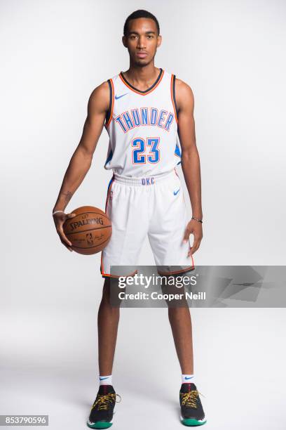 Terrance Ferguson of the Oklahoma City Thunder poses for a photo during media day at Chesapeake Energy Arena on September 25, 2017 in Oklahoma City,...