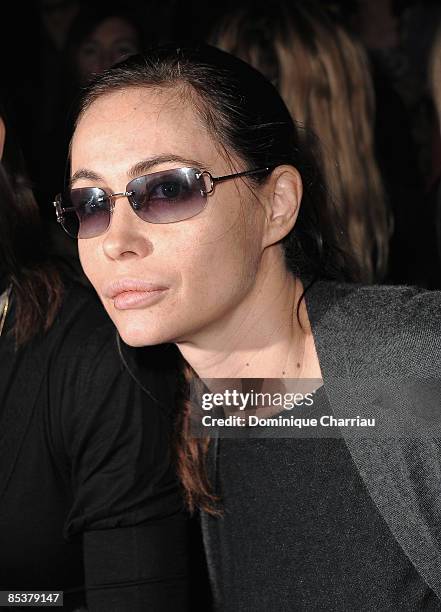 French Actrice Emmanuelle Beart attends the Paul & Joe Ready-to-Wear A/W 2009 fashion show during Paris Fashion Week at Le Carrousel du Louvre on...
