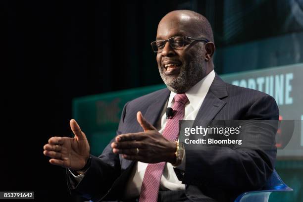 Bernard Tyson, chairman and chief executive officer, speaks during the CEO Initiative event in New York, U.S., on Monday, Sept. 25, 2017. The CEO...