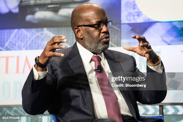 Bernard Tyson, chairman and chief executive officer, speaks during the CEO Initiative event in New York, U.S., on Monday, Sept. 25, 2017. The CEO...