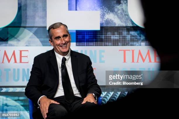 Brian Krzanich, chief executive officer of Intel Corp., smiles during the CEO Initiative event in New York, U.S., on Monday, Sept. 25, 2017. The CEO...