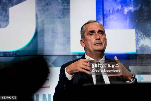 Brian Krzanich, chief executive officer of Intel Corp., speaks during the CEO Initiative event in New York, U.S., on Monday, Sept. 25, 2017. The CEO...