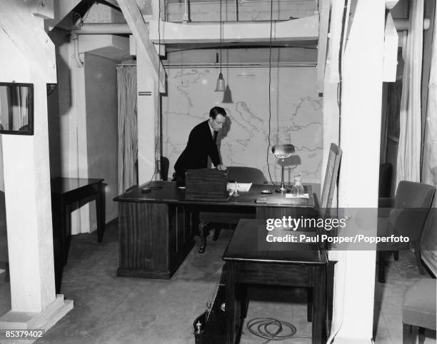 Winston Churchill's study in the Cabinet War Rooms beneath Whitehall in London, 17th March 1948. It was from this room that Churchill broadcast most...