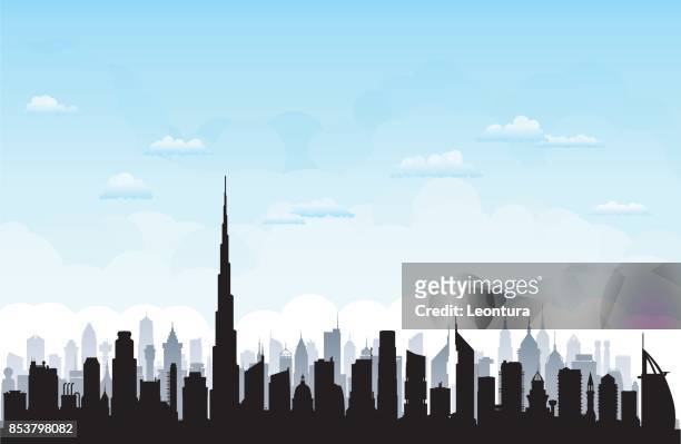 ilustrações, clipart, desenhos animados e ícones de dubai (todos os edifícios são móveis e completa) - dubai skyline