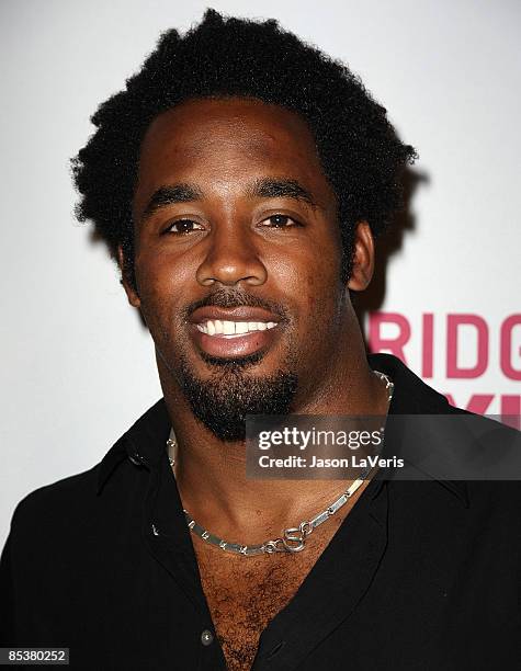 Player Dhani Jones attends The Travel Channel's "Bridget's Sexiest Beaches" launch party at The Playboy Mansion on March 10, 2009 in Beverly Hills,...