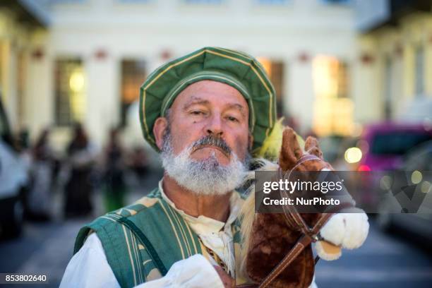 Portrait of one of the actors representing the recreation of the last landing of Carlos V before starting the performance in Laredo, Spain, on 24...