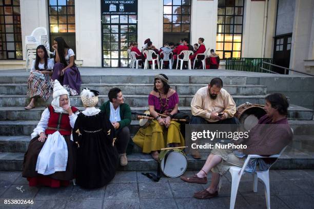 Some of the actors that represent the recreation of the last landing of Carlos V descasan before beginning the action in Laredo, Spain, on 24...