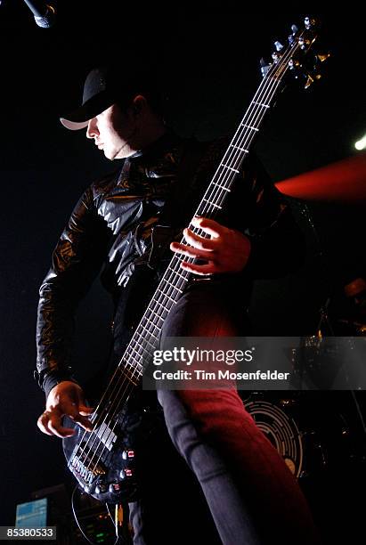 Gareth McGrillen of Pendulum performs in support of the bands' In Silico release at the Grand Ballroom at Regency Center on March 10, 2009 in San...