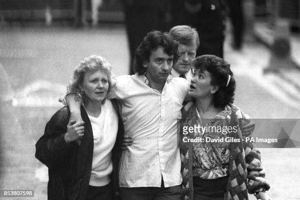 Gerard Conlon, the first of the Guildford Four to be freed, with his sisters Bridie Brennan and Ann McKernan outside the Old Bailey in London.