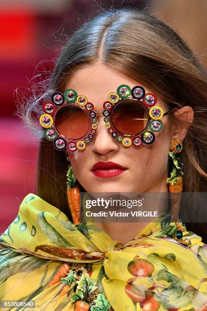 Model walks the runway at the Dolce & Gabbana Ready to Wear Spring/Summer 2018 fashion show during Milan Fashion Week Spring/Summer 2018 on September...