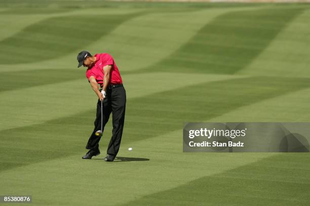 Tiger Woods hits from the 17th fairway during the Championship match of the WGC-Accenture Match Play Championship at The Gallery at Dove Mountain on...