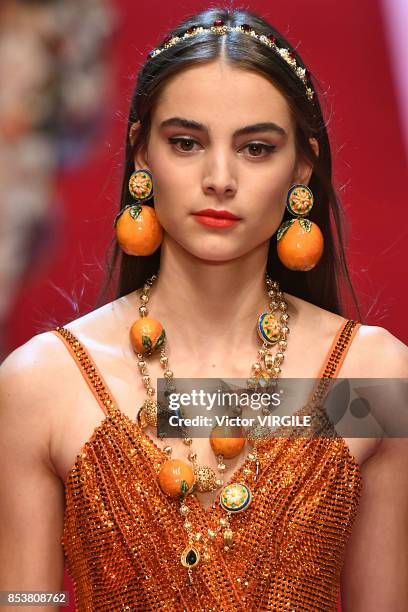 Model walks the runway at the Dolce & Gabbana Ready to Wear Spring/Summer 2018 fashion show during Milan Fashion Week Spring/Summer 2018 on September...