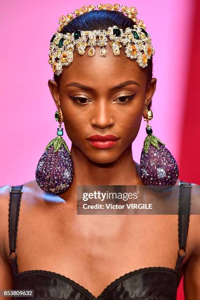 Model walks the runway at the Dolce & Gabbana Ready to Wear Spring/Summer 2018 fashion show during Milan Fashion Week Spring/Summer 2018 on September...