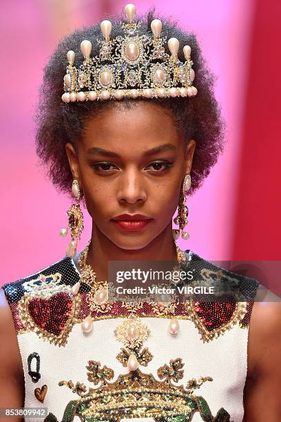 Model walks the runway at the Dolce & Gabbana Ready to Wear Spring/Summer 2018 fashion show during Milan Fashion Week Spring/Summer 2018 on September...