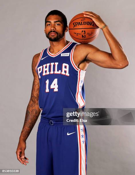 James Michael McAdoo of the Philadelphia 76ers poses for a portrait during the Philadelphia 76ers Media Day on September 25, 2017 at the Philadelphia...