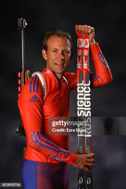 Biathlete Lowell Bailey poses for a portrait during the Team USA Media Summit ahead of the PyeongChang 2018 Olympic Winter Games on September 25,...