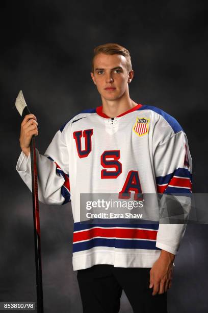 Ice Hockey player Troy Terry poses for a portrait during the Team USA Media Summit ahead of the PyeongChang 2018 Olympic Winter Games on September...