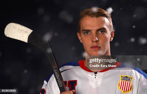 Ice Hockey player Troy Terry poses for a portrait during the Team USA Media Summit ahead of the PyeongChang 2018 Olympic Winter Games on September...