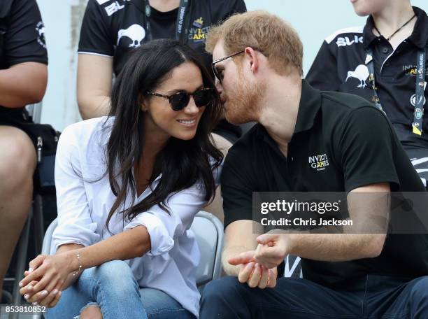 Prince Harry and Meghan Markle attend a Wheelchair Tennis match during the Invictus Games 2017 at Nathan Philips Square on September 25, 2017 in...