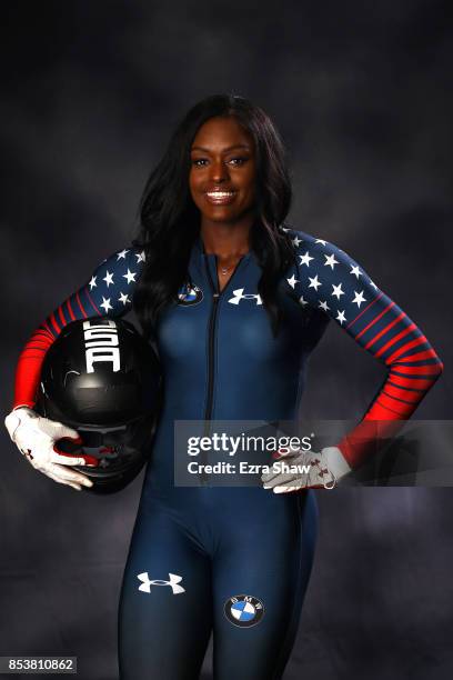 Bobsledder Aja Evans poses for a portrait during the Team USA Media Summit ahead of the PyeongChang 2018 Olympic Winter Games on September 25, 2017...