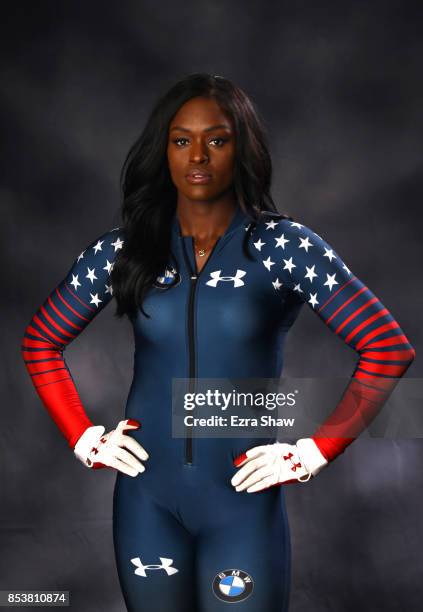 Bobsledder Aja Evans poses for a portrait during the Team USA Media Summit ahead of the PyeongChang 2018 Olympic Winter Games on September 25, 2017...