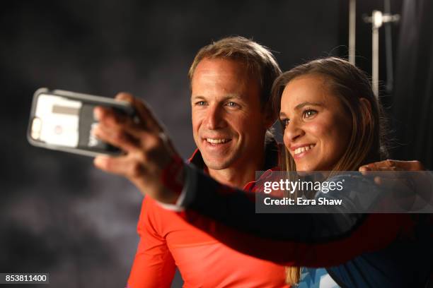 Biathlete Lowell Bailey and Paralympic Nordic Skiier Oksana Masters pose for a portrait during the Team USA Media Summit ahead of the PyeongChang...