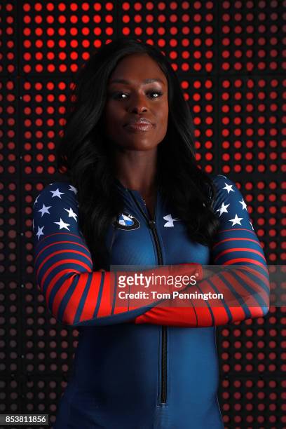 Bobsledder Aja Evans poses for a portrait during the Team USA Media Summit ahead of the PyeongChang 2018 Olympic Winter Games on September 25, 2017...