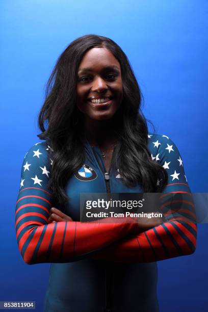 Bobsledder Aja Evans poses for a portrait during the Team USA Media Summit ahead of the PyeongChang 2018 Olympic Winter Games on September 25, 2017...