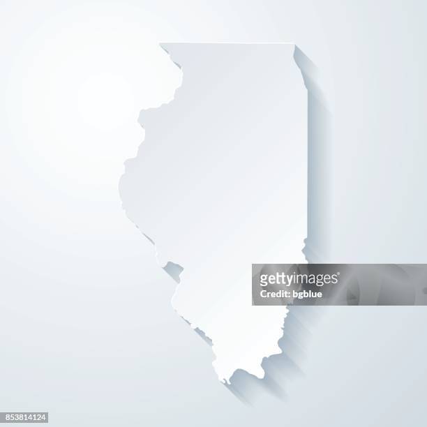 illinois map with paper cut effect on blank background - illinois map stock illustrations