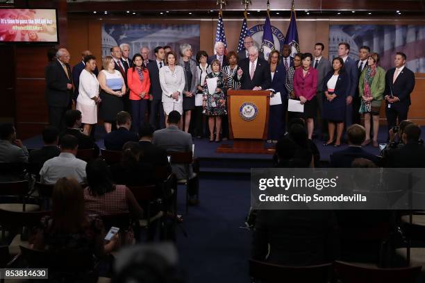 House Minority Whip Steny Hoyer , Rep. Michelle Lujan Grisham and about 25 fellow House Democrats introduce a petition to force a vote on the DREAM...