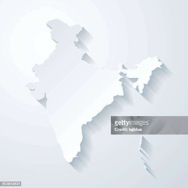indien karte mit papier geschnitten wirkung auf leeren hintergrund - indien stock-grafiken, -clipart, -cartoons und -symbole