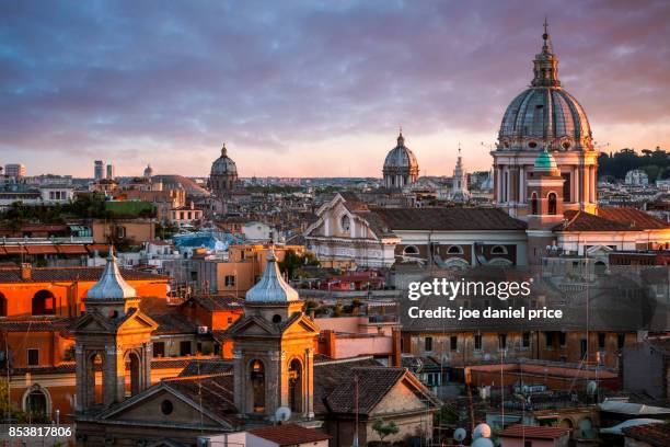 sunset, basilica of ss ambrose and charles on the corso, rome, italy - rome sunset stock pictures, royalty-free photos & images