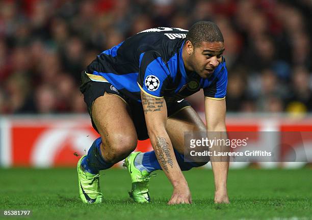 Adriano of Inter Milan looks on dejectedly during the UEFA Champions League Round of Sixteen, Second Leg match between Manchester United and Inter...