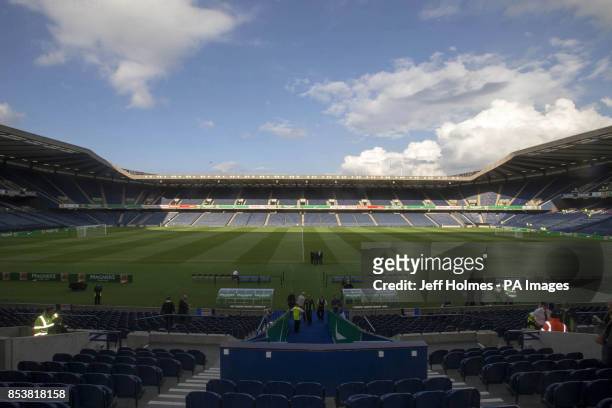 View of the ground before the Champions League Qualifying match at Murrayfield, Edinburgh.