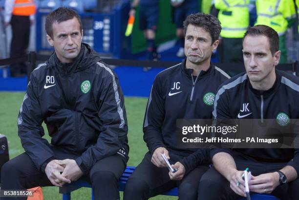 Celtic management Ronny Deila, John Collins and John Kennedy during the Champions League Qualifying at Murrayfield, Edinburgh.