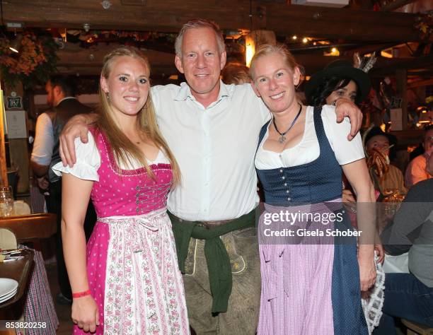 Johannes B. Kerner and his sister Julia and daughter Emily Blommer Kerner during the Oktoberfest at Kaeferzelt at Theresienwiese on September 25,...