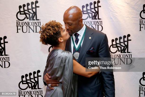 Tracy Mourning and GSLD Honoree Alonzo Mourning attends the 32nd Annual Great Sports Legends Dinner To Benefit The Miami Project/Buoniconti Fund To...