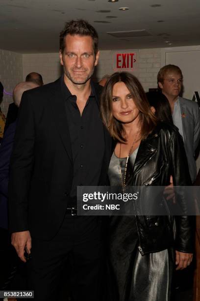 Vanity Fair Party at Mr. Purple NYC -- Pictured: Peter Hermann, Mariska Hargitay --