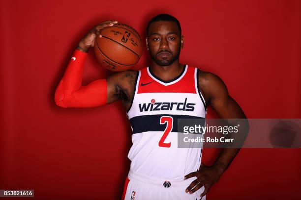 John Wall of the Washington Wizards poses during media day at Capital One Arena on September 25, 2017 in Washington, DC. NOTE TO USER: User expressly...