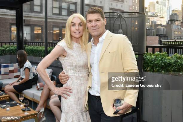 Brinkley Skye and Greg Calloe attend the celebration of DuJour's fall cover star Uma Thurman at The Magic Hour at Moxy Times Square on September 25,...