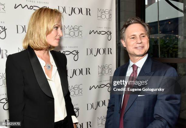 Actress Uma Thurman and DuJour Media founder Jason Binn attend the celebration of DuJour's fall cover star Uma Thurman at The Magic Hour at Moxy...