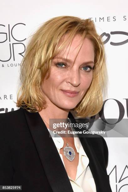Actress Uma Thurman attends the celebration of DuJour's fall cover star Uma Thurman at The Magic Hour at Moxy Times Square on September 25, 2017 in...
