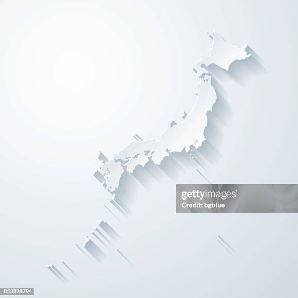 ilustraciones, imágenes clip art, dibujos animados e iconos de stock de mapa de japón con el papel cortado efecto sobre fondo blanco - japón