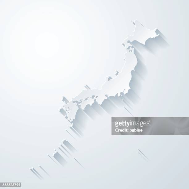 stockillustraties, clipart, cartoons en iconen met japan kaart met papier knippen effect op lege achtergrond - tokyo japan