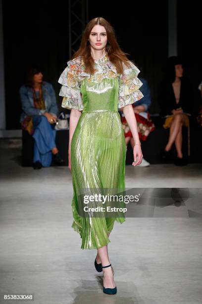 Model walks the runway at the Daizy Shely show during Milan Fashion Week Spring/Summer 2018 on September 25, 2017 in Milan, Italy.