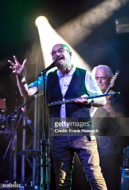 British singer and musician Ian Anderson of Jethro Tull performs live on stage during a concert at the Admiralspalast on September 25, 2017 in...