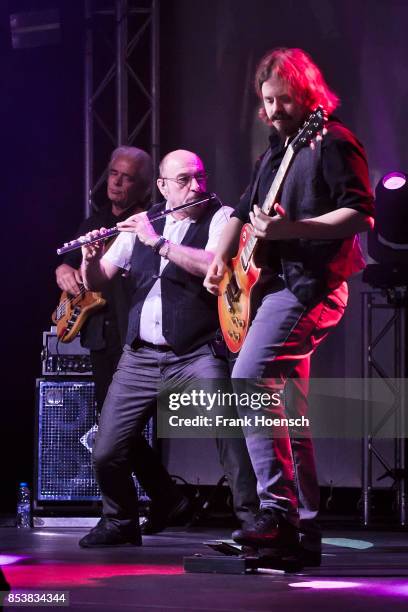 British singer and musician Ian Anderson of Jethro Tull performs live on stage during a concert at the Admiralspalast on September 25, 2017 in...